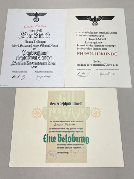 Original Nazi Era German HJ and DAF Student Documents to Bruno Fluhrer