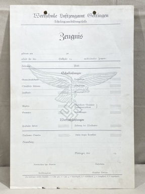 Original WWII Era German Luftwaffe Technical School Certificate