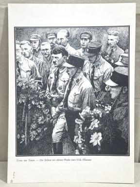 Original Nazi Era German Propaganda Print, AH at the Open Grave of an SA Man