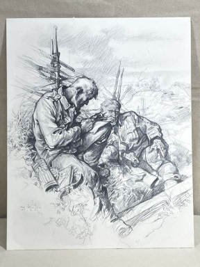 Original Nazi Era German Military Themed Print, Soldiers in the Field