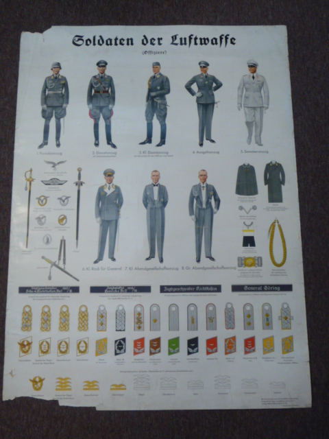 Original WWII German Luftwaffe Officer's Service Dress, Insignia and Accessories Poster