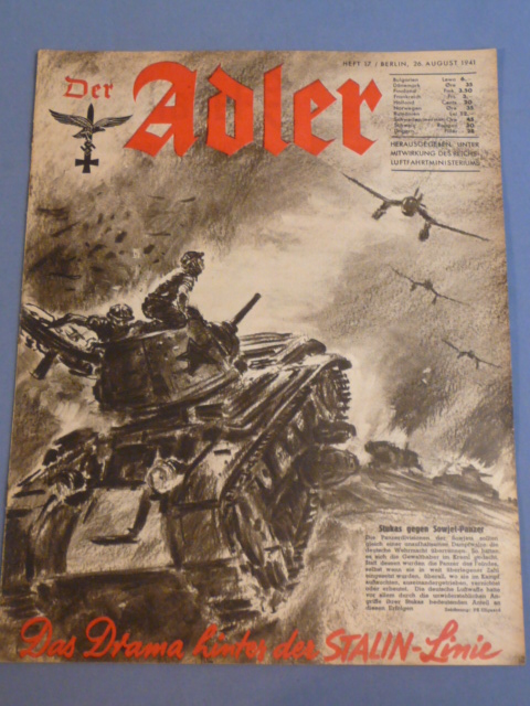 Original WWII German Luftwaffe Magazine Der Adler, August 1941