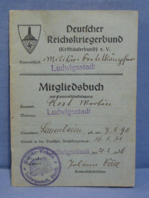Original Nazi Era German DRKB Member's ID/Dues Book