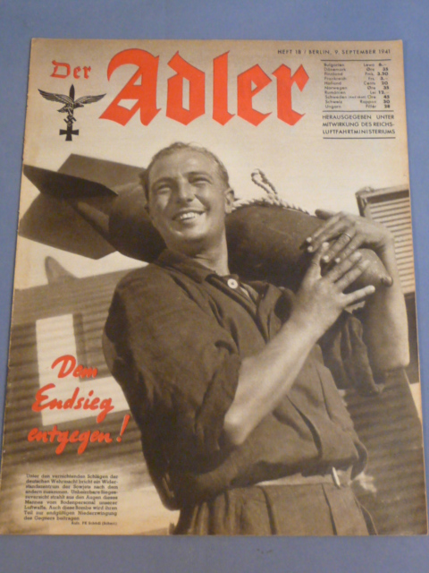 Original WWII German Luftwaffe Magazine Der Adler, September 1941