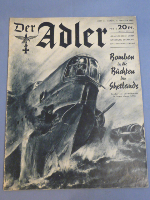 Original WWII German Luftwaffe Magazine Der Adler, February 1940