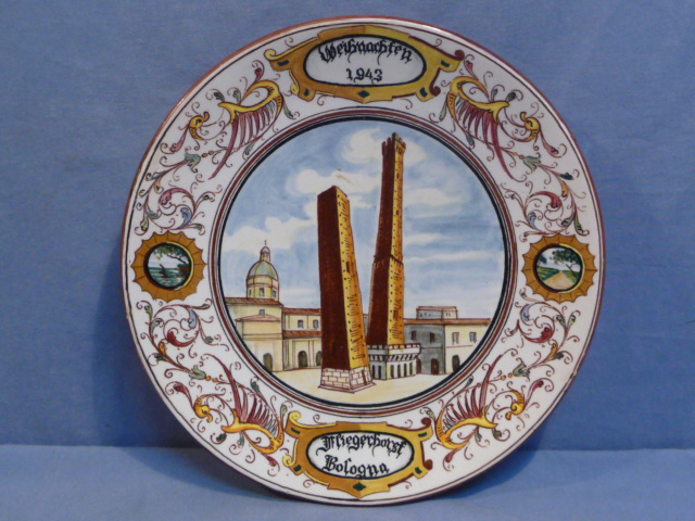 Original WWII German Luftwaffe Christmas 1943 Decorative Plate, Fliegerhorst Bologna Italy