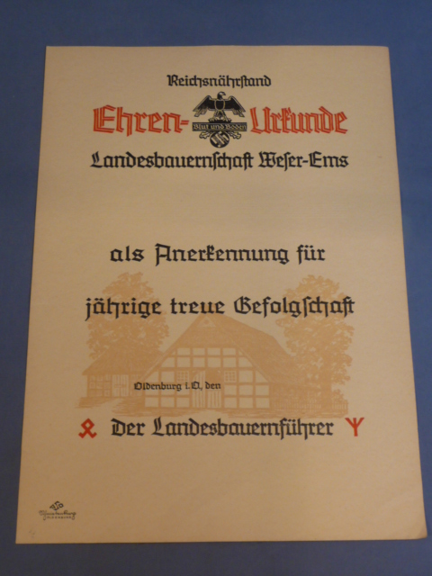 Original Nazi Era German State Farmers' Association Loyal Compliance Document, UNUSED