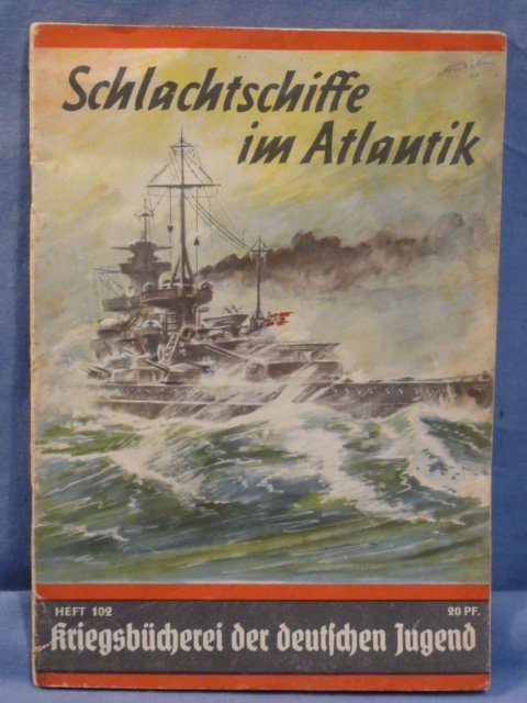 Original WWII German War Library of the German Youth Book, Schlachtschiffe im Atlantik