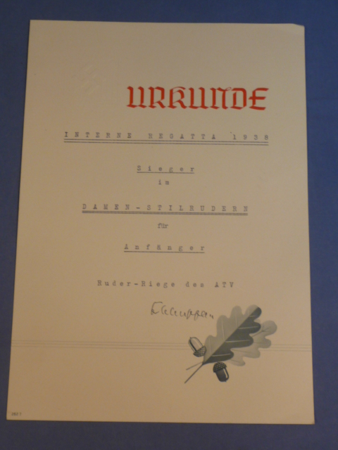 Original 1938 German NSRL/DRL Sporting Event Award Document