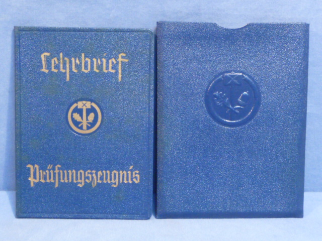 Original 1938-39 German Vocational Certificate w/Slip Cover, Lehrbrief Pr�fungszeugnis