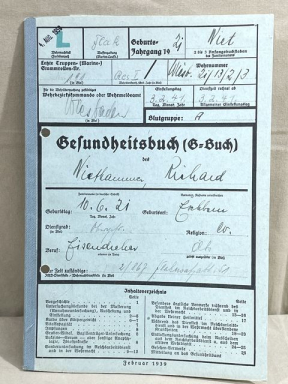 Original WWII German Luftwaffe Soldier's Medical Record, G-Buch