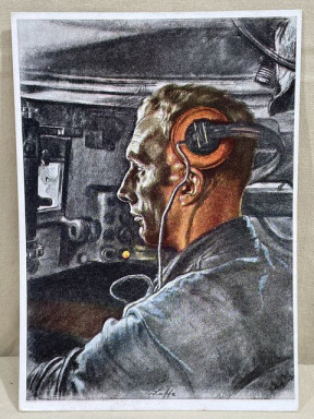 Original WWII German Unsere Panzerwaffe Postcard, Panzer Radio Operator