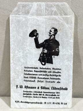Original Nazi Era German Assmann & Sons Glassine Advertising Envelope, Allgemeine SS!