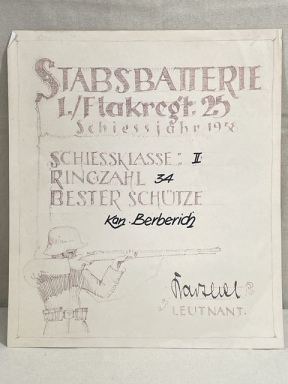 Original 1938 German Flak Regiment 25 Marksmanship Award Document