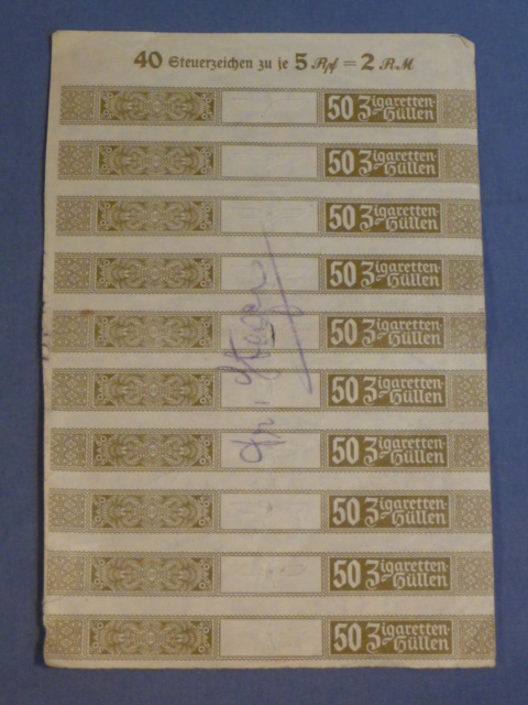 Original Nazi Era German Cigarettes Tax Stamps Sheet SUPER RARE!
