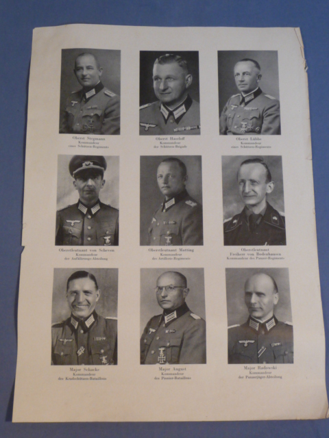 Original WWII German Double-Sided Sheet of Wehrmacht Officer Photographs