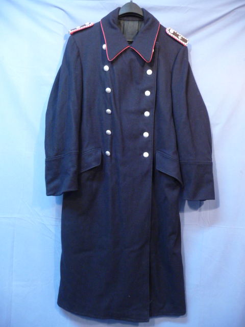 Original Nazi Ear German Fireman's Wool Greatcoat, Feuerschutzpolizei