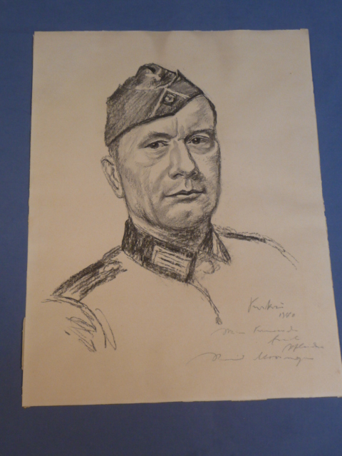 Original WWII German Army Soldier Pastel Drawing from 1940