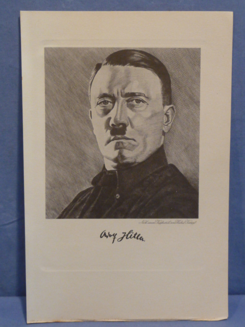 Original Nazi Era German HITLER Print, Adolf Hitler