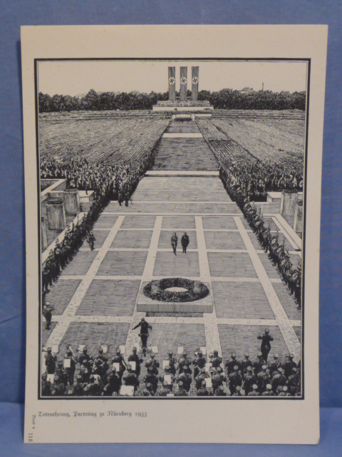 Original Nazi Era German Party Rally 1933 Dead Ceremony Print, Totenehrung Parteitag 1933