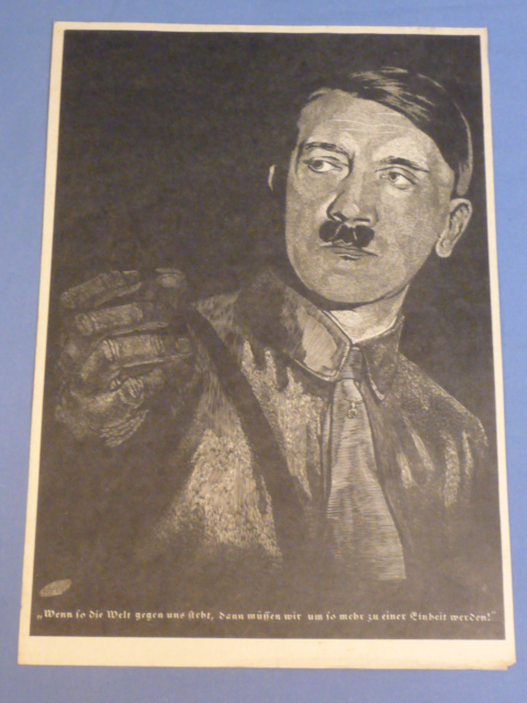 Original Nazi Era German Propaganda Print, Hitler Quote