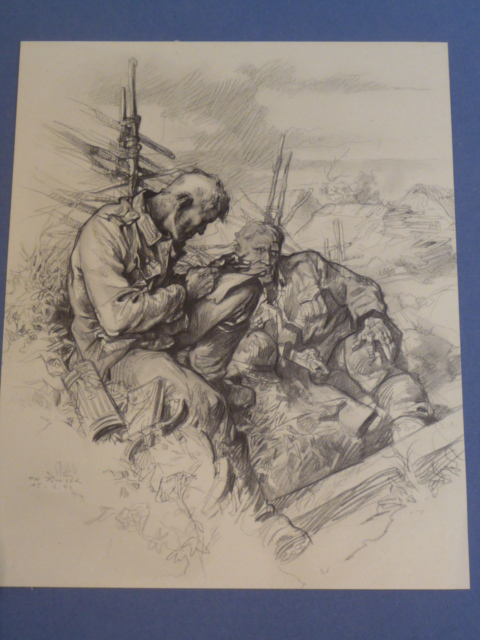 Original Nazi Era German Military Themed Print, Soldiers in the Field