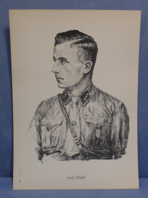 Original Nazi Era German Personality Print, Horst Wessel