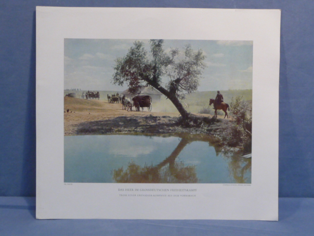 Original WWII German Military Themed Color Print, GRENADIER COMPANY ON THE ADVANCE