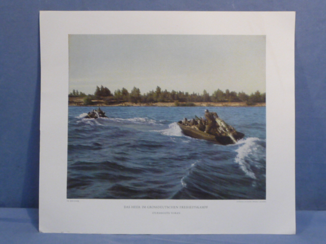 Original WWII German Military Themed Color Print, ASSAULT BOATS AHEAD