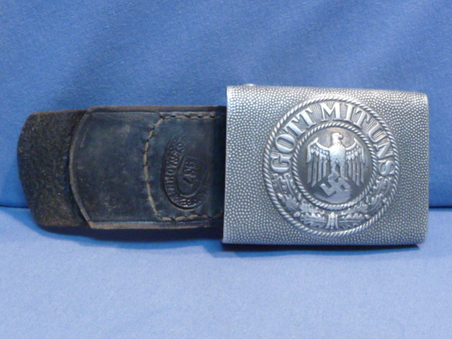 Original 1937 German Army (Heer) Aluminum EM/NCO Belt Buckle with Leather Tab