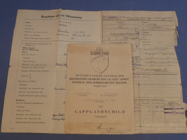 Original WWII German Luftwaffe Soldier's Documents Grouping, LAPPLAND SHIELD!