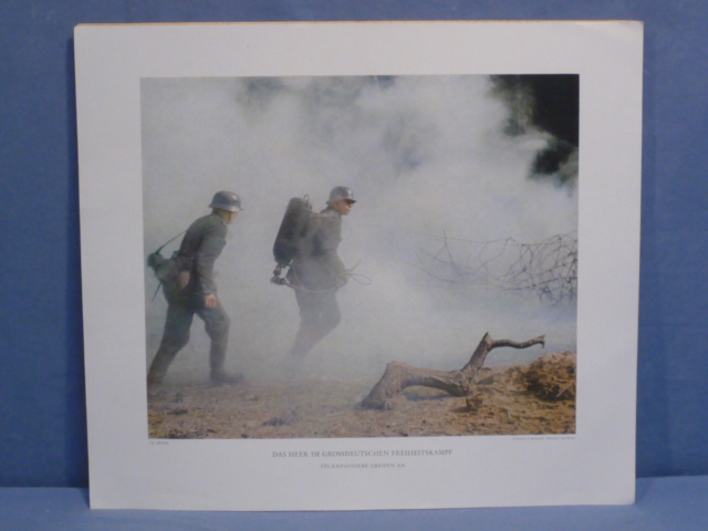 Original WWII German Military Themed Color Print, ASSAULT ENGINEERS ATTACK
