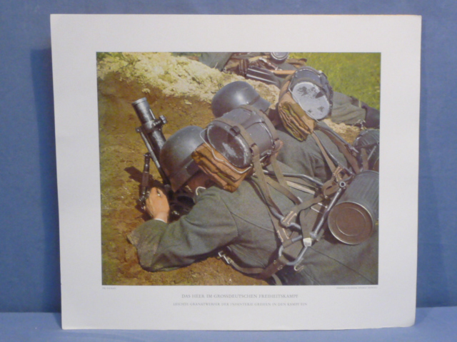 Original WWII German Military Themed Color Print, LIGHT INFANTRY MORTARS