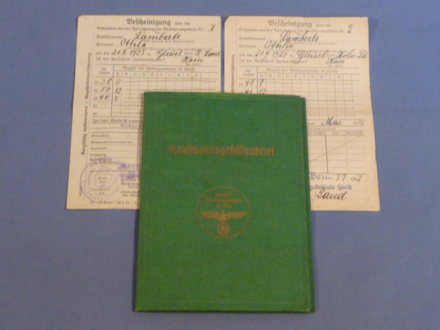 Original WWII German Merchant Assistant's Certificate, Kaufmannsgehilfen PLUS