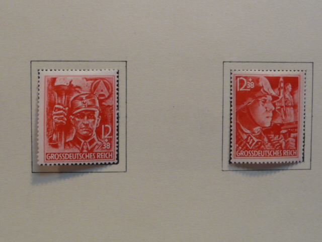 Original WWII German Set of Two NSDAP Postage Stamps, MOUNTED
