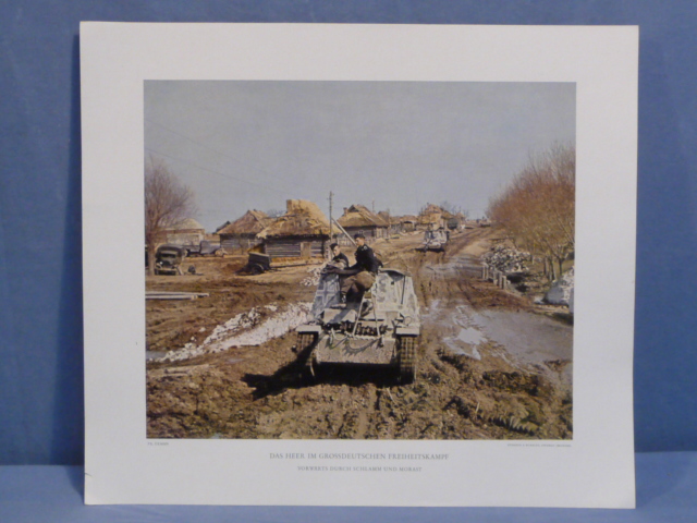 Original WWII German Military Themed Color Print, Forward Through the Mud