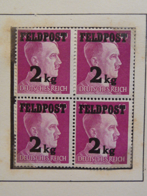 Original WWII German Block of Four FELDPOST 2kg Postage Stamps, MOUNTED