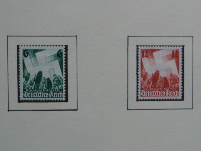 Original WWII German Set of Reichspareitag 1936 Postage Stamps, MOUNTED