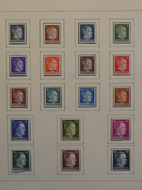 Original Nazi Era German Set of 18 Hitler Head Postage Stamps, MOUNTED