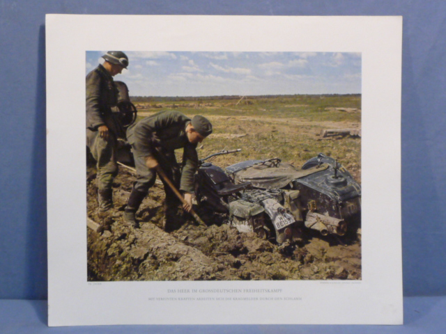 Original WWII German Military Themed Color Print, WORKING THROUGH THE MUD