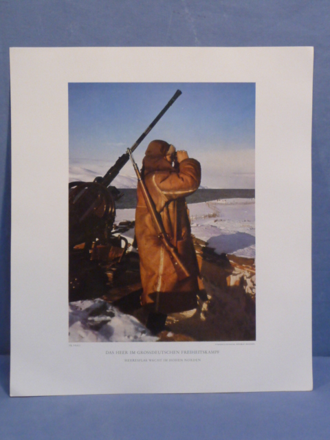 Original WWII German Military Themed Color Print, ARMY FLAK WATCHES IN THE HIGH NORTH