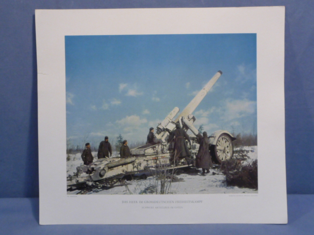 Original WWII German Military Themed Color Print, HEAVY ARTILLERY IN THE EAST