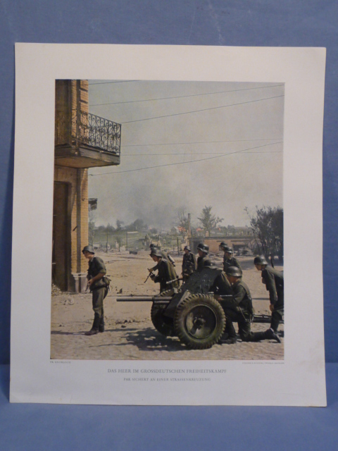 Original WWII German Military Themed Color Print, PAK SECURES A CROSSROADS