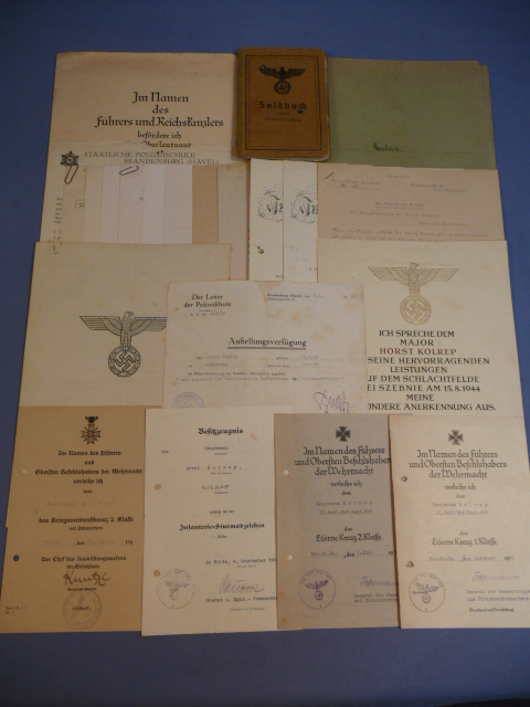 Original WWII German Army Officer's Soldbuch, Award Documents & Documents Grouping