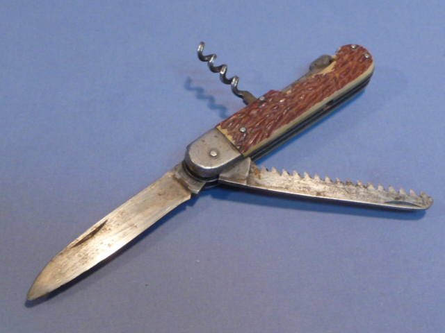 Original WWII Era German Soldier's Pocket Knife, Saw & Corkscrew