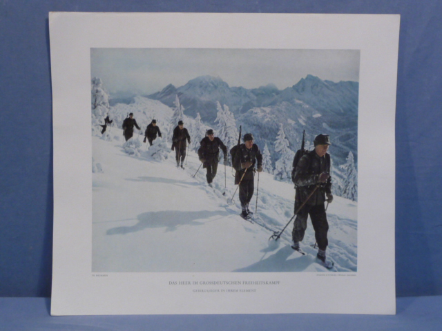 Original WWII German Military Themed Color Print, GEBIRGSJ�GER IN THEIR ELEMENT