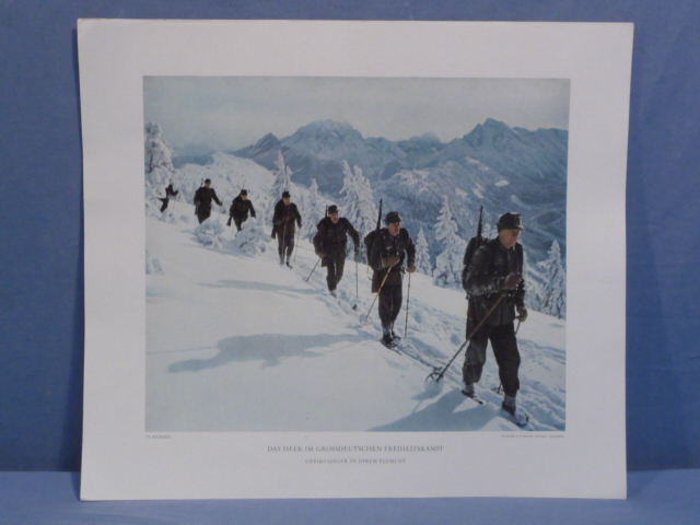 Original WWII German Military Themed Color Print, GEBIRGSJGER IN THEIR ELEMENT