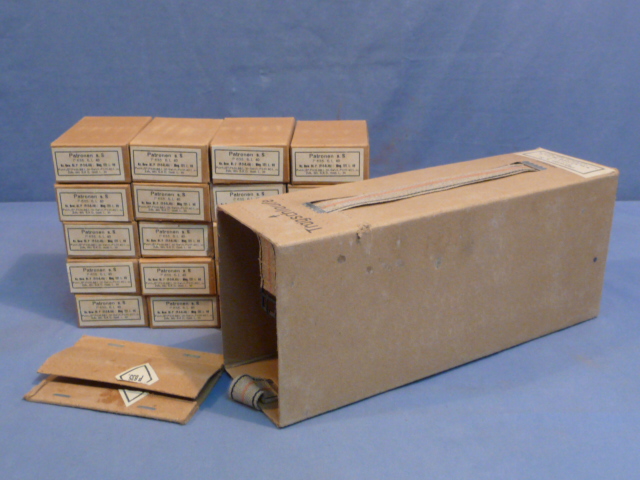 Original WWII German 8mm Mauser Ammo Boxes & Sleeve