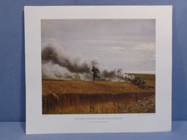 Original WWII German Military Themed Color Print, INFANTRY ATTACK