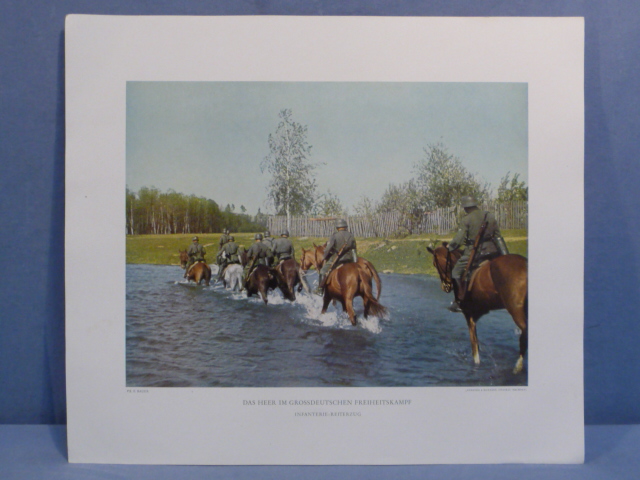 Original WWII German Military Themed Color Print, INFANTRY RIDING
